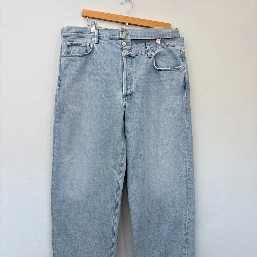 AGolde Broken Waistband Jeans Women Size 34 Blue Light Wash New - Picture 2 of 14